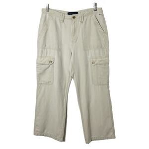 Tommy Hilfiger Women's Cargo Pants 8 Khaki Beige Wide Leg Chino High Rise Retro
